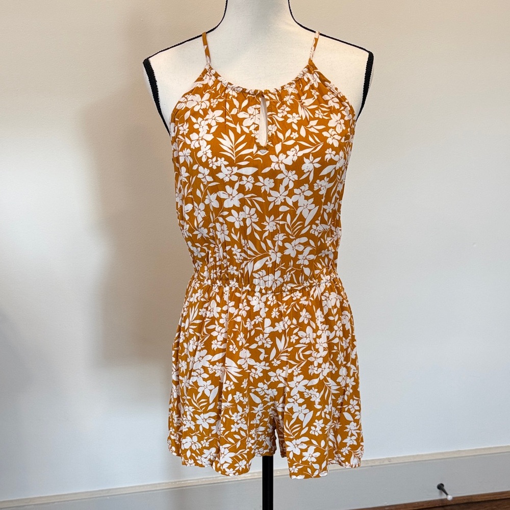 Old Navy Floral Mustard Yellow Romper Size Medium